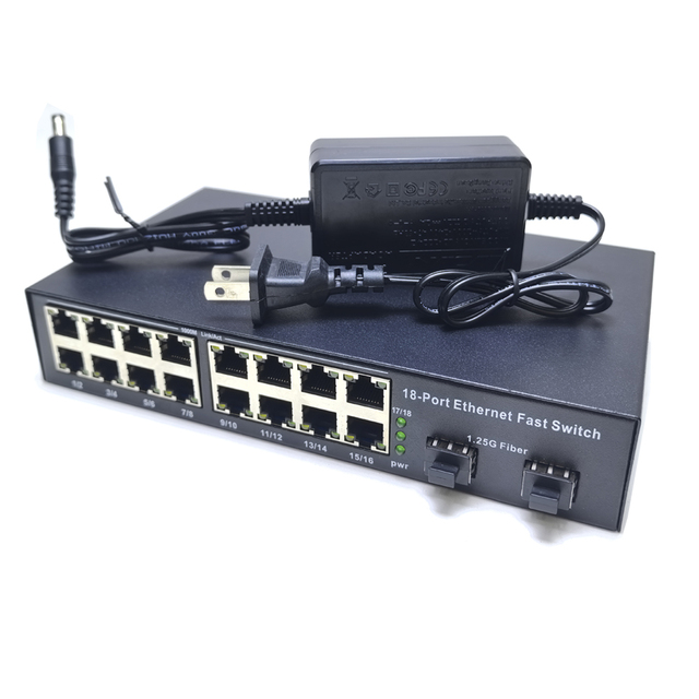 16 18 Port Gigabit 10/100/1000 RJ45 12v 2 1000M SFP Switching Capacity Desktop Unmanaged Fiber Network Ethernet Switch