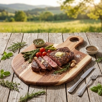 Planche à découper moderne et créative en bois d'acacia naturel, plateau de service durable avec poignée pour la décoration de la cuisine