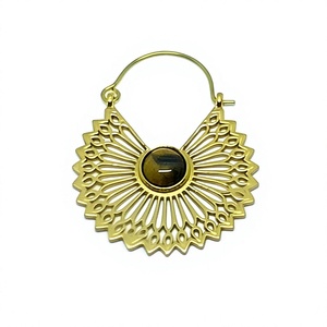Pendientes de Aro Tribales de Latón Elegante de Alta Calidad con Ojo de Tigre Natural, Estilo Bohemia, con Piedras, para Mujer, Aniversario, en Oferta - Product Image 2