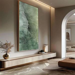 Peinture à l'huile originale abstraite texturée vertes profondeurs émeraude, art mural moderne fait main sur toile texturée aux couleurs neutres - Product Image 5