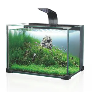 Heto Small Desktop Aquarium Kit Fish Tank With LED Lighting Water Pump Filter Goods Included For Home Office Commercial