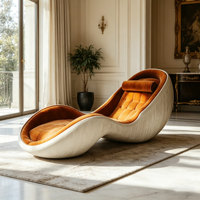Chaise longue incurvée moderne de luxe, capitonnée en velours et lin, canapé inclinable de détente pour salon et hôtel