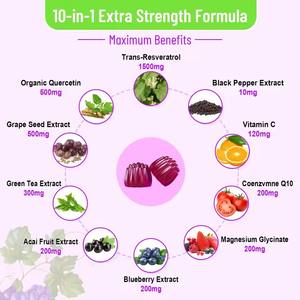 Permen Resveratrol Kemurnian Tinggi OEM 98% Trans dengan Quercetin, Coq 10, Vitamin C, Suplemen Resveratrol untuk Antioksidan dan Kesehatan Sendi - Product Image 3