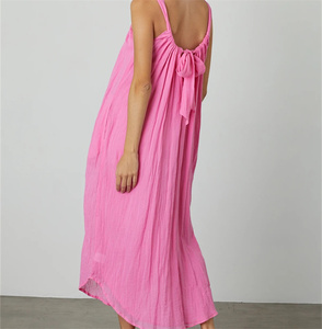 All'ingrosso di alta qualità elegante Casual da spiaggia Maxi abiti di lunghezza <span class=keywords><strong>100</strong></span>% cotone doppio garza vestito da donna con tasche - Product Image 6