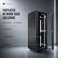 Armoire réseau noire et blanche, compatible rack 19 pouces, avec options de porte ventilée en maille ou de porte en verre transparent pour salles de serveurs