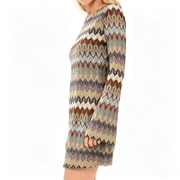 Nouvelle Robe Longue Tricotée à Col Rond et Motif Vague Imprimé Dégradé, Taille Cintrée, Manches Longues pour Femme 2026