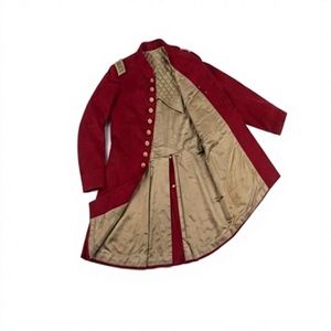 Manteau long en laine rouge pour homme, style frak historique, à bouton unique, col montant, reproduction uniforme, vêtement d'extérieur - Product Image 2