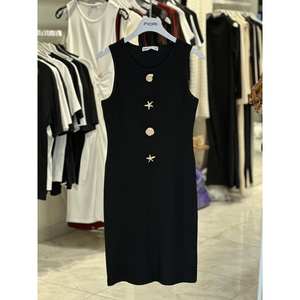 Vestido Negro sin Mangas Fiori, Cuello Redondo, Silueta Recta, Moderno y Cómodo para la Noche - Product Image 1