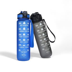 Hot Plastic Cup Sports Water Cup 1L <b>Large</b> Capacity Straw Portable Gradual Change Montivational Water Bottle with Time Mark - Product Image 2