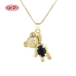 Hip Hop Fashion Animal Jewelry Wholesale Aaa Cubic Zirconia 18K Gold Chain Jewelry Bear Charms Necklace For Women