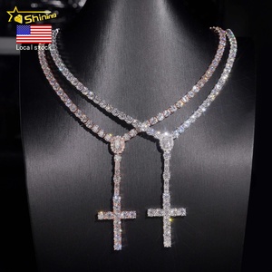 Disponibilità Locale Spedizione Veloce Collana con Pendente a Croce in <span class=keywords><strong>Argento</strong></span> Sterling 925 e Moissanite, Catena Tennis <span class=keywords><strong>Rosario</strong></span> da 5mm - Product Image 1