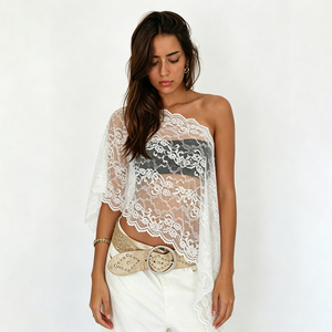 Chal de encaje asimétrico transparente y elegante para mujer, estilo sexy y versátil para vacaciones - Product Image 1