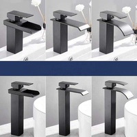 Keran Wastafel Kamar Mandi Hitam Doff Pegangan Tunggal Model Waterfall Tinggi Kuningan Modern Lubang Tunggal Inti Keramik
