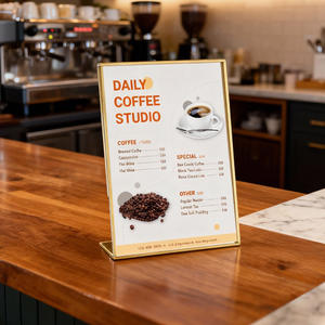 Marco <span class=keywords><strong>de</strong></span> Fotos Acrílico con Borde Dorado en Forma <span class=keywords><strong>de</strong></span> L, Moderno, Elegante, Irrompible, Porta Menús, Soporte <span class=keywords><strong>de</strong></span> Letreros para Mesa para Restaurantes y Cafeterías - Product Image 3