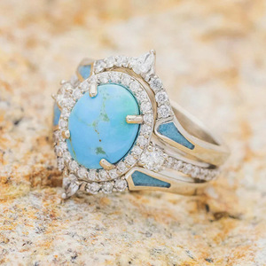 Anillo de Turquesa Q971 con Gema Ovalada Natural y Engaste Pavé, Anillos de Compromiso de Moda para Mujer - Product Image 5