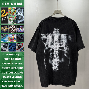 American high street wash distressed skull rib print tee 100 cotton breathable custom <b>logo</b> small batch - Product Image 2
