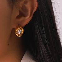 Anting Batu Mata Harimau Romantis Prancis H&C Berlapis Emas 18K PVD Anti Karat Baja Tahan Karat 304 Perhiasan Mutiara untuk Wanita