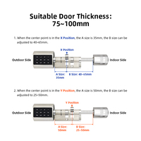 Serrure de porte intelligente à cylindre européen Tediton, nouveau design, en laiton, avec application TUYA, réglable, à empreinte digitale, couleur or