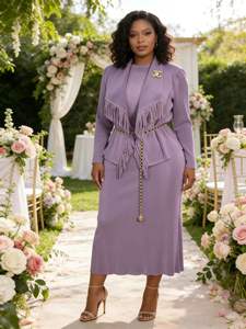 Nuovo Arrivo Elegante Completo Midi con Maniche Lunghe e Frange per Donna Ultima Moda Miyaki Taglie Forti Casual Set Due Pezzi - Product Image 2