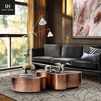Hot Sale Hochglanz Edelstahl Luxus Unregelmäßig Modern Schwarz Gehärtetes Glas Couch tisch Set