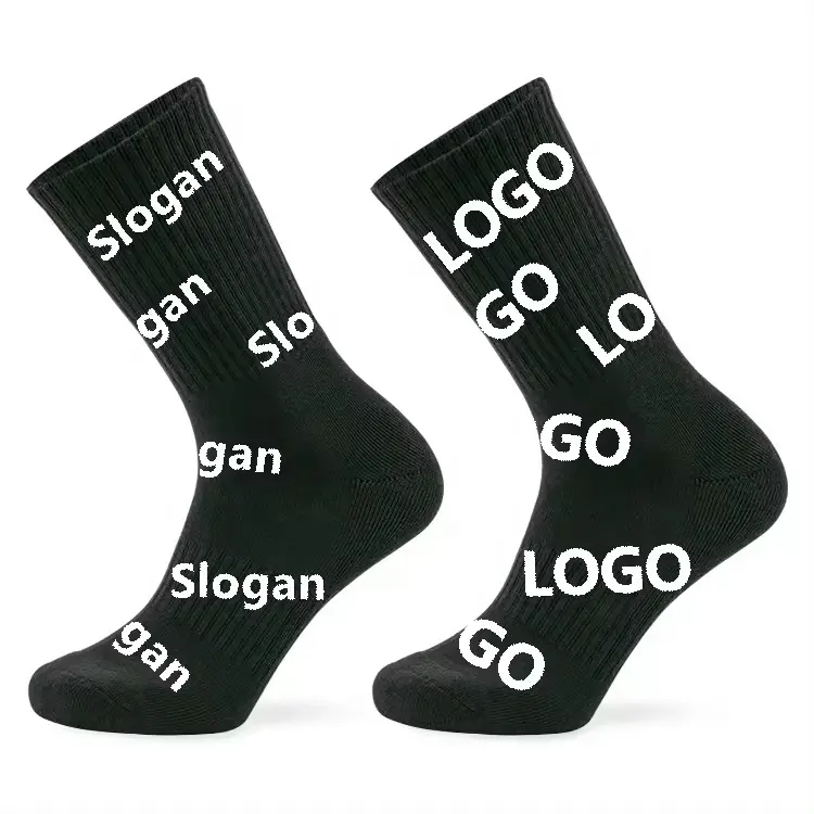 Meias esportivas masculinas de alta qualidade, meias esportivas de tricotado personalizadas com estampa de letras e logotipo inferior, baixo MOQ para todas as estações
