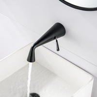 Robinet de lavabo encastré moderne minimaliste de type clé à double unité en cuivre gris canon, pré-encastré au mur pour salle de bain