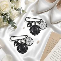 Tondiamo Lot de 2 Broches en Fer Aile d'Ange avec Pierre Naturelle, Breloque Photo pour Bouquet de Mariage, pour Commémoration (Noir Élégant)