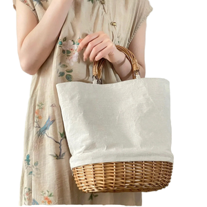 Custom Blank <b>Large</b> Capacity Simple Ladies Girls Shoulder Sling Handbags <b>Storage</b> <b>Basket</b> Foldable Design for Women Fabric Wicker - Product Image 2