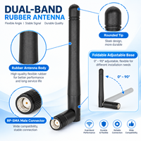 Antenne noire IP67 double fréquence 2.4G 5.8G 3.5dBi à angle droit avec connecteur RP mâle à polarité inversée, fournie directement par l'usine