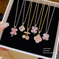 Liontin Zirkon Emas 18K Desain Bunga Rantai Bambu Kalung Wanita Fashion Kalung Baja Tahan Karat