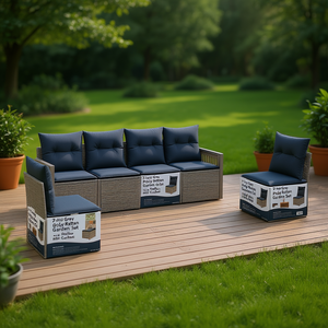 Juego de sofás de jardín de ratán sintético gris de 7 piezas con cojines, muebles de exterior - Product Image 2