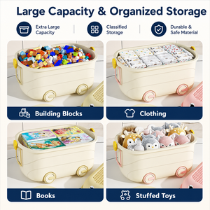 Boîte à jouets mignonne pour enfants, organisateur de rangement, grands organisateurs de jouets et bac de rangement, <span class=keywords><strong>coffre</strong></span> à jouets avec roues pour salle de jeux de pépinière - Product Image 5