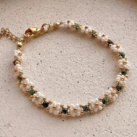 Bracelet fleur en perles de rocaille en acier inoxydable, marguerite dorée, blanche et verte, fait main, réglable, style bohème