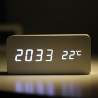 Réveil numérique de bureau en bois à commande vocale moderne, avec calendrier LED, affichage de la température, Offre Spéciale