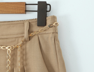 <strong>Khaki</strong> Color Zipper Fly Sashes Pleated Casual Fashion Summer <strong>Shorts</strong> for <strong>Women</strong> - Product Image 4