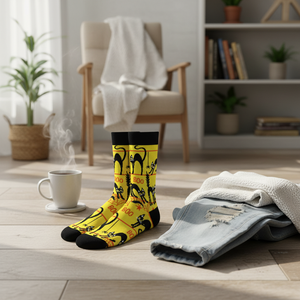 Unisex Yellow Ankle <b>Socks</b> with <b>Cat</b> Pattern Breathable Design for Daily Use - Product Image 3