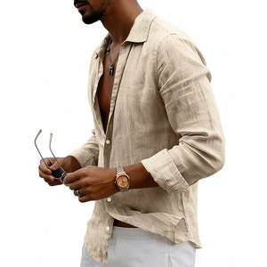 <span class=keywords><strong>Camisa</strong></span> de <span class=keywords><strong>Lino</strong></span> 145Gsm 50S <span class=keywords><strong>para</strong></span> <span class=keywords><strong>Hombre</strong></span>, Manga Larga, Cuello Solapa, Lavada, Arrugada, Casual, <span class=keywords><strong>para</strong></span> las Cuatro Estaciones - Product Image 4