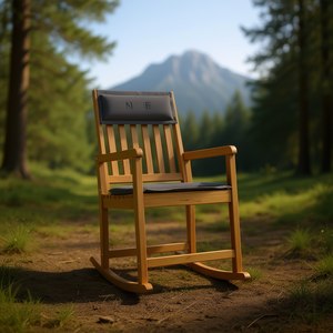 Chaise à bascule en bois d'acacia avec coussin en mousse polyester, mobilier de jardin d'extérieur, style rustique - Product Image 2