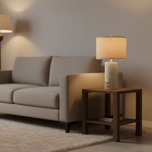 Modern Ceramic Table <b>Lamp</b> <b>Beige</b> Linen Drum Shade E26 LED 2700K For Living Room Decor - Product Image 2