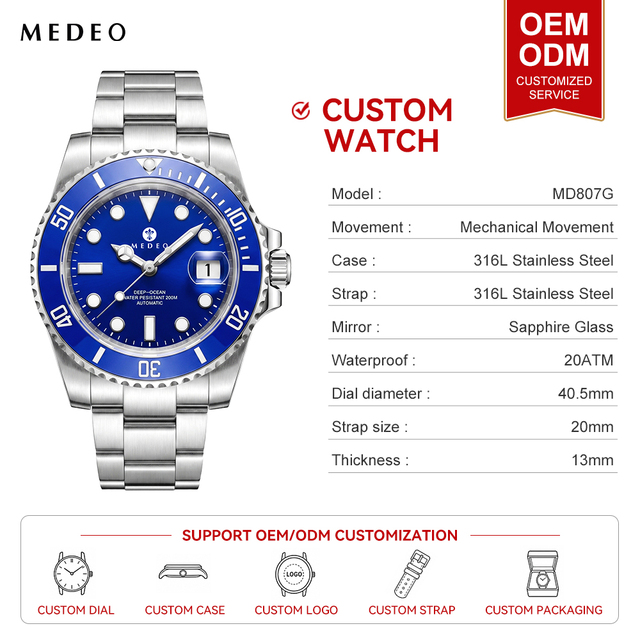 OEM Custom Classic Luxury Mechanical Watch 20bar Waterproof Casual Stainless Steel Business Mechanical Automatic Watches for Men