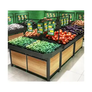 最新の売れ筋2階建てフルーツ棚木製/金属野菜とフルーツ棚ディスプレイラックスーパーマーケットディスプレイ