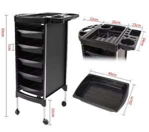 Carrito de Salón Negro Ajustable, Carro de Peluquería con Ruedas, Soporte de Almacenamiento Rodante para Estudio de Belleza - Product Image 4