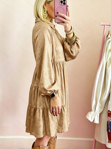 Robe chemise en satin SWEET BABE, taille empire, manches bouffantes, boutonnée devant, coupe ample, longueur midi, couleur unie, pour usage quotidien, robe décontractée - Product Image 3