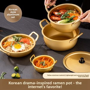 Marmite à soupe jaune en aluminium de style coréen classique, casserole légère pour ramyun et pâtes, fabricant d'ustensiles de cuisine avec logo personnalisé - Product Image 3