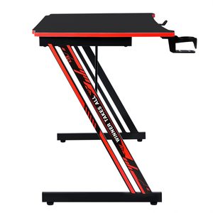 Bureau de jeu PC 120 cm Z-RED avec finition rouge - Largeur <span class=keywords><strong>1m20</strong></span>, table d'ordinateur style carbone avec porte-gobelet et support pour casque - Product Image 1