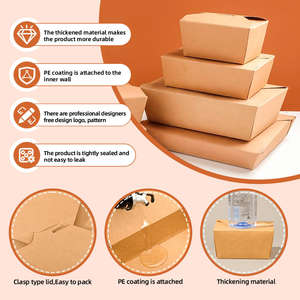 Caja <span class=keywords><strong>de</strong></span> Papel Kraft Biodegradable, Contenedor Desechable para Alimentos con Tapa, Logotipo Personalizado en Relieve para Restaurantes, Servicios <span class=keywords><strong>de</strong></span> Entrega y Catering - Product Image 3