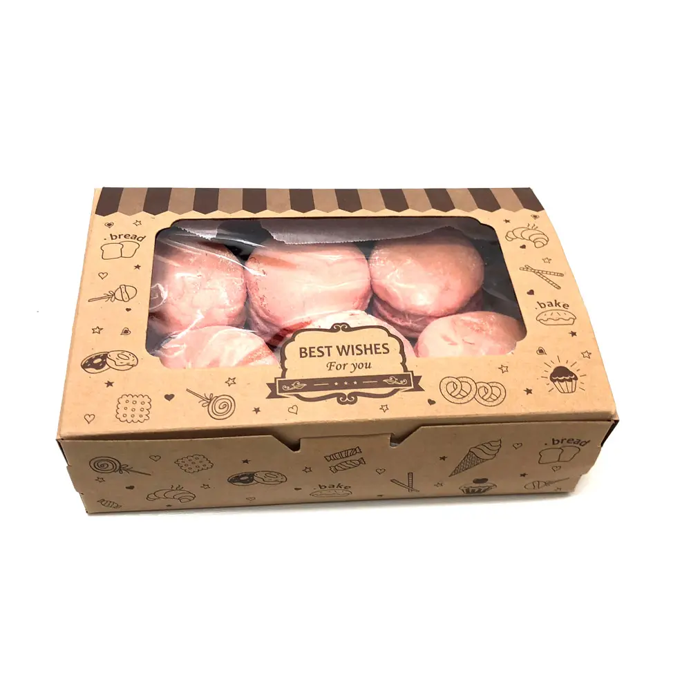 Printing logo Kraft paper box with clean window and rope for packaging patisserie box cake carton egg tart shipping boxes
