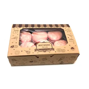 Druck logo Kraft papier box mit sauberem Fenster und Seil zum Verpacken von Konditorei-Box-Kuchenkarton-Eierkuchen-Versand kartons