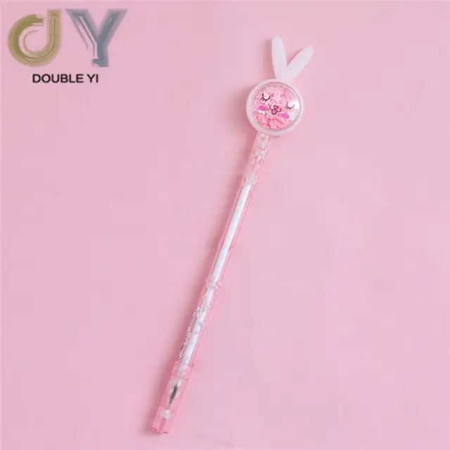 Cute rabbit gel pen with glitter insert, pink rabbit with glitter insert gel pen, student cute stationary