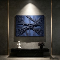 Decoración para el Hogar, Arte Mural de Tela Texturizada 3D Azul Marino, Lienzo Abstracto con Nudos, Pintura Hecha a Mano, Cuadro para Sala de Estar, Enmarcado